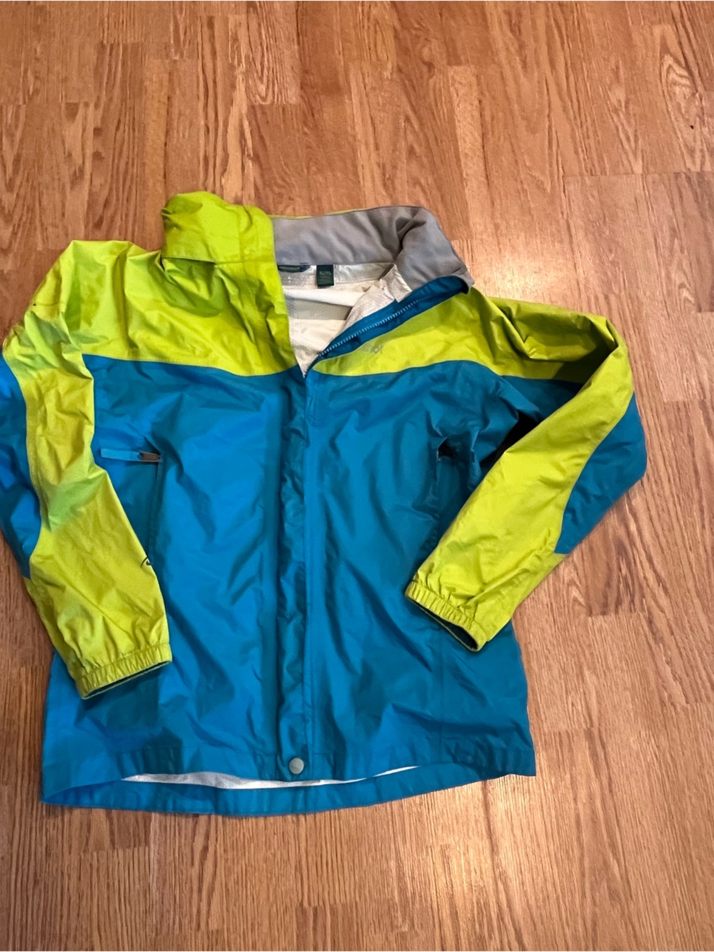 Marmot Kids Colorblock Rain Jacket in Teal and Lime